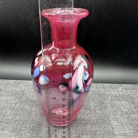 Hand Blown Pink Art Glass Vase Confetti Murano Style 7.5” - Picture 4 of 9